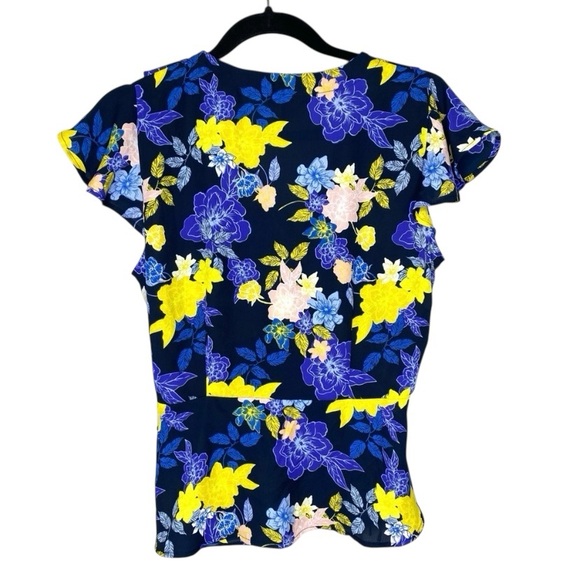 Banana Republic Garden Floral Tie Waist Top Navy Multicolor – Small - Picture 2 of 9